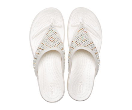 Crocs Womens Monterey Shimmer Wedge Flip Flop - White