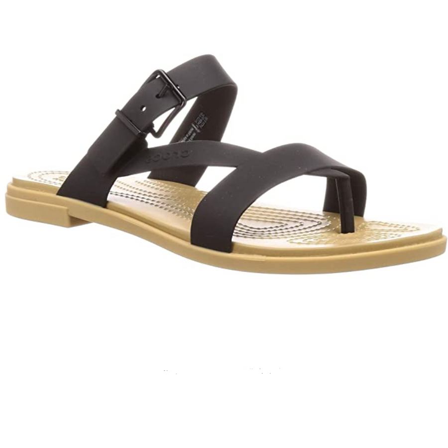 Crocs Womens Tulum Toe Post Sandal - Black / Tan