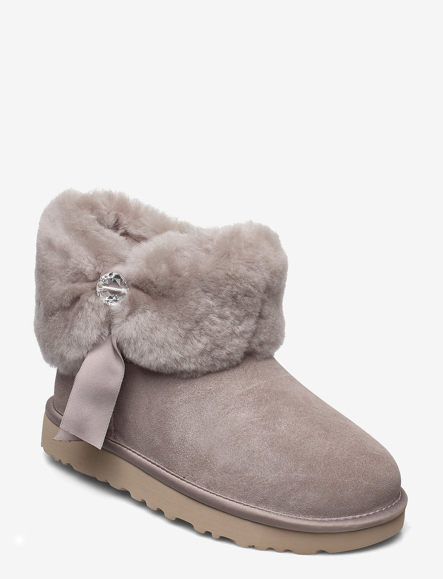 UGG Womens Cinched Fur Mini Boot - Oyster